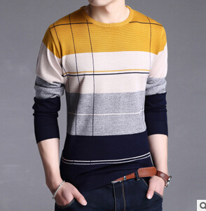 男士韩版时尚修身拼色针织衫男式羊毛衫T恤