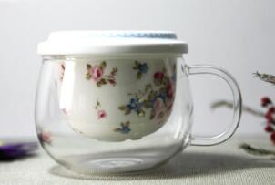 耐热玻璃花草茶杯带过滤 三件式办公陶瓷胆茶杯创意透明玻璃水16