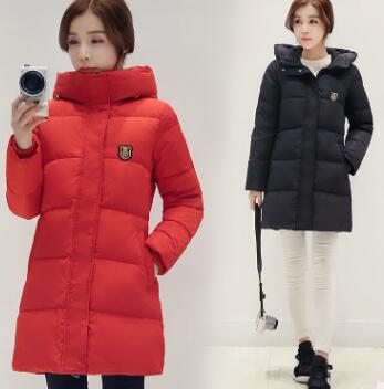 2017新韩版冬装女式连帽中长款羽绒服女贴标加厚修身显瘦羽绒外套