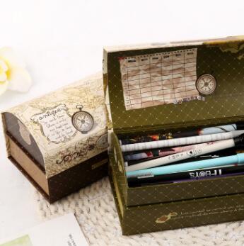 京尚韩国创意文具纸笔盒女 多功能拱形双层带镜文具盒收纳笔盒