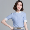2018夏季新款女士短袖衬衫娃娃领职业装韩版修身显瘦刺绣女衬衣