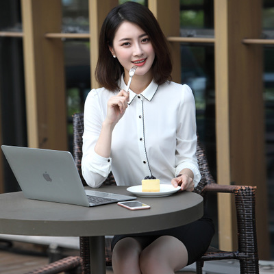 职业衬衫女 2018春季新款韩版衬衣女 纯色长袖平领修身打底衫