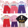 跨境童装女童夏季长袖婴儿连体衣服 蝴蝶结哈衣日式爬服印花和服