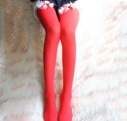 红色圣诞袜 蝴蝶结高筒丝袜 外贸圣诞袜NJ8054 一件代发