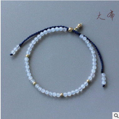 [9481]大布 白玛瑙手链 保色包金珠 3mm 蓝色编织手绳 代发货