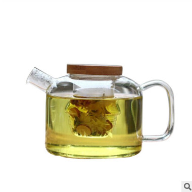 批发耐热玻璃花茶壶 竹盖人形短嘴过滤茶壶 玻璃茶具套装功夫茶具