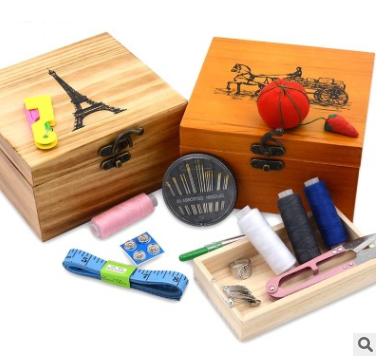 创意批发家用陪嫁实木针线盒创意针线套装收纳包装木盒
