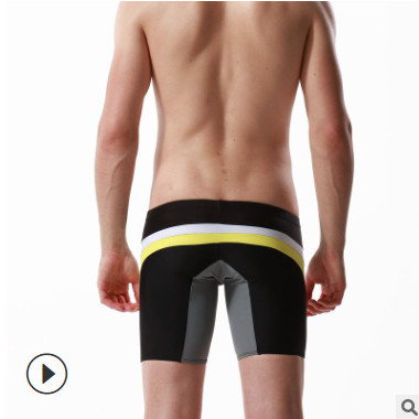 SEOBEAN希宾新款时尚男士长筒拼色平角内裤 舒适速干低腰泳裤
