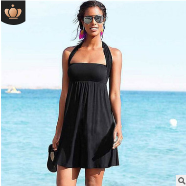 换季特价清仓 外贸女装百变时尚欧美沙滩性感裹胸裙海滩度假黑色