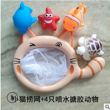 现货大脸猫小猫捞鱼浴室喷水玩具儿童沐浴喷水动物钓鱼网益智玩具