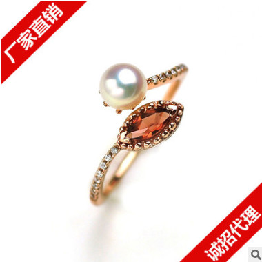 【特价】石榴石珍珠戒指 925纯银 日韩精工饰品 厂家批发