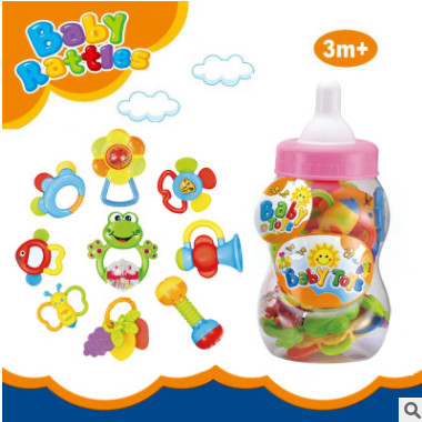 婴幼儿教具9件摇铃婴儿摇摇铃 宝宝早教玩具0-3奶瓶装摇摇乐床