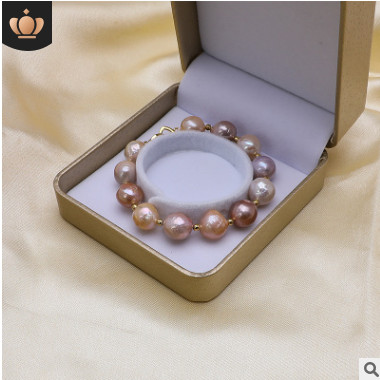 淡水珍珠 12-15mm爱迪生巴洛克异形珍珠注金手链 超炫彩色