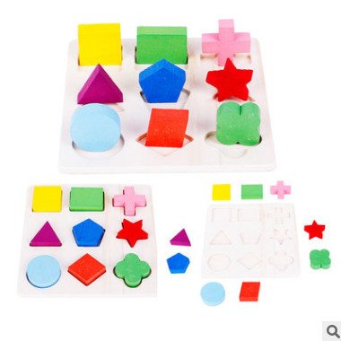 儿童益智玩具 蒙氏拼板几何形状认知板 配对板 几分之几立体拼板