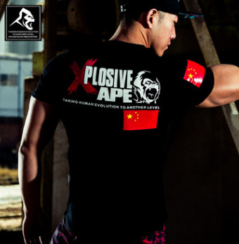 XPLOSIVEAPE爆炸猿潮牌运动健身跑步训练T恤衫纯棉爱国者印花短袖