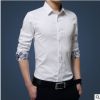 2215-新款长袖衬衫男修身青年纯棉休闲商务白色衬衫男士衬衣男装