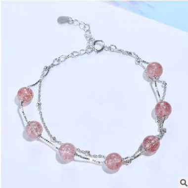 众旺达s925纯银草莓晶双层手链 女士韩国时尚纯银首饰 草莓晶手链