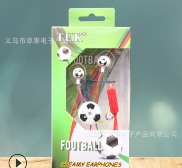 TUK新款卡通足球创意发光耳机 学生带麦线控音乐耳机 厂家直售