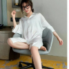 韩版新款女士冰雪丝睡衣简约休闲时尚宽松薄款性感衬衫家居服直销