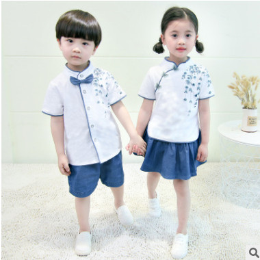儿童唐装汉服男童套装女童夏款中国风宝宝复古民族服幼儿园表演服