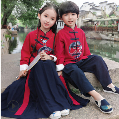儿童唐装中国风刺绣复古幼儿园表演服活动演出服超仙盘扣长袖汉服