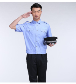 夏季服短袖衬衣蓝色男安保制服工作服物业小区新式保安服装