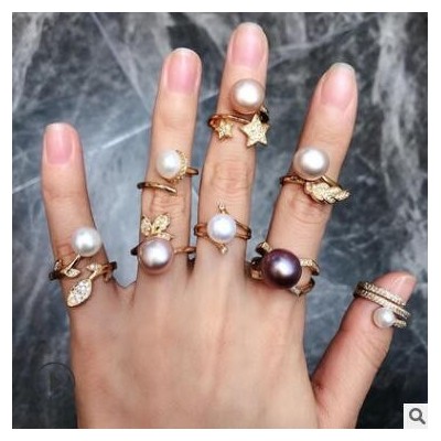 富贵紫大珠经典款四爪珍珠戒指复古手饰欧美风个性气质首饰品代发