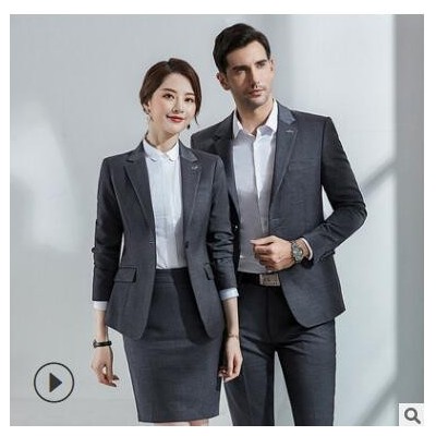 后双开衩男式灰色商务西装女修身职业西服套装高层领导工作服批发
