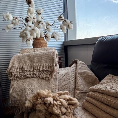 天然彩棉线毯